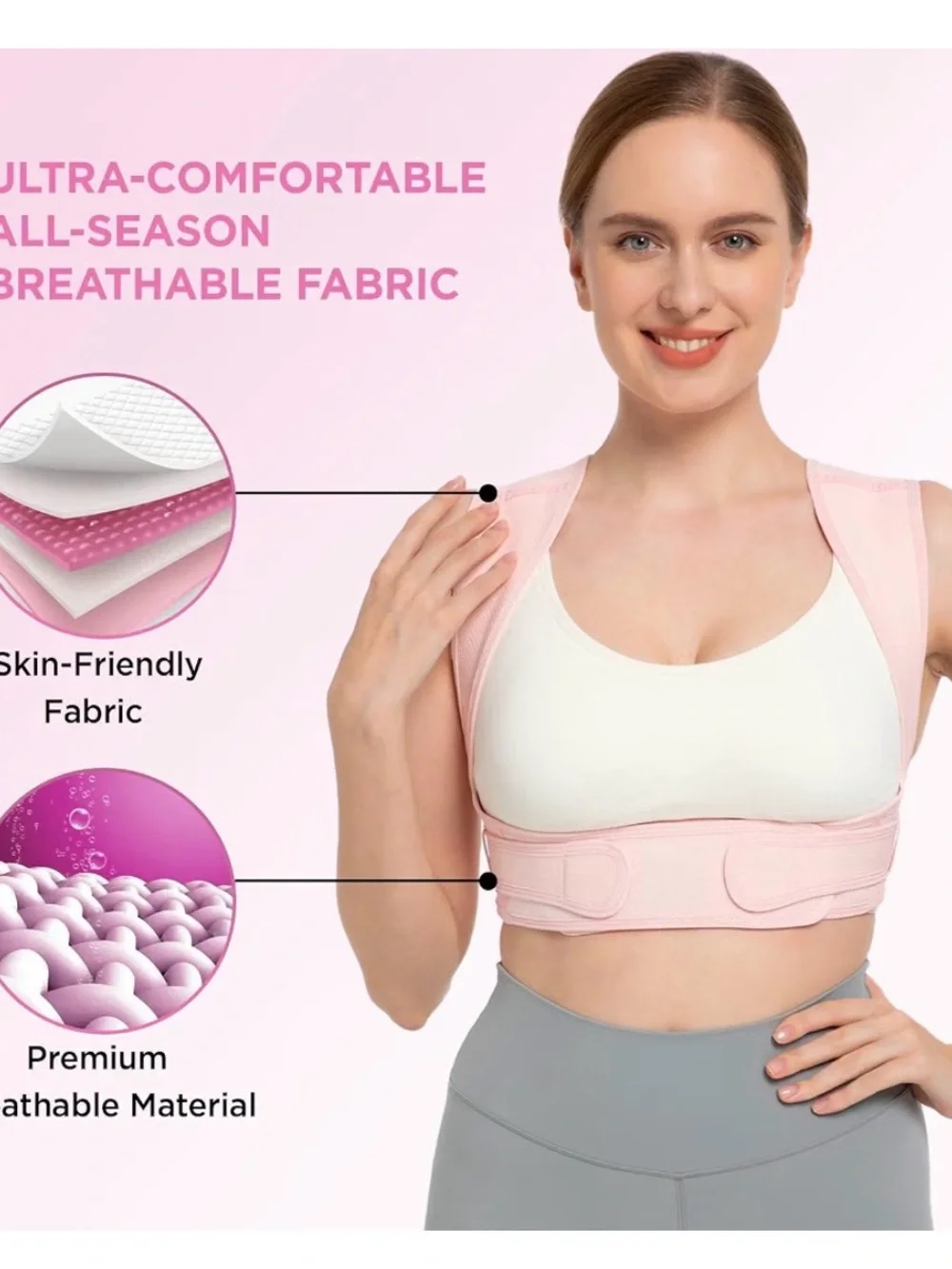 Never Used Vicorrect Pink Posture Corrector Back Brace Adjustable S/M